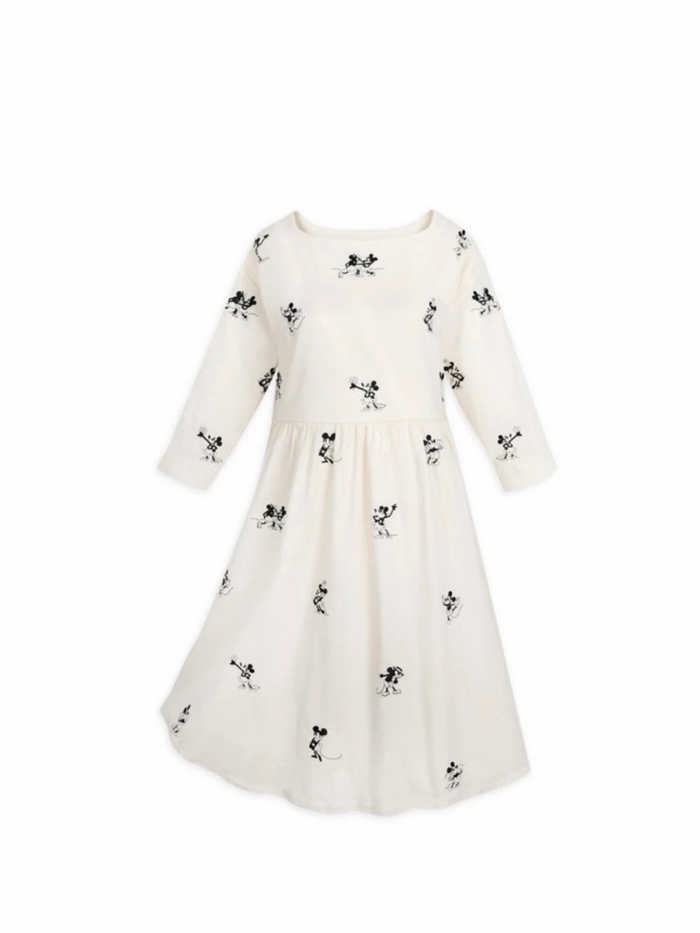 Disney Noir Cream 3 Quarter Sleeve Graphic Midi baby doll Dress